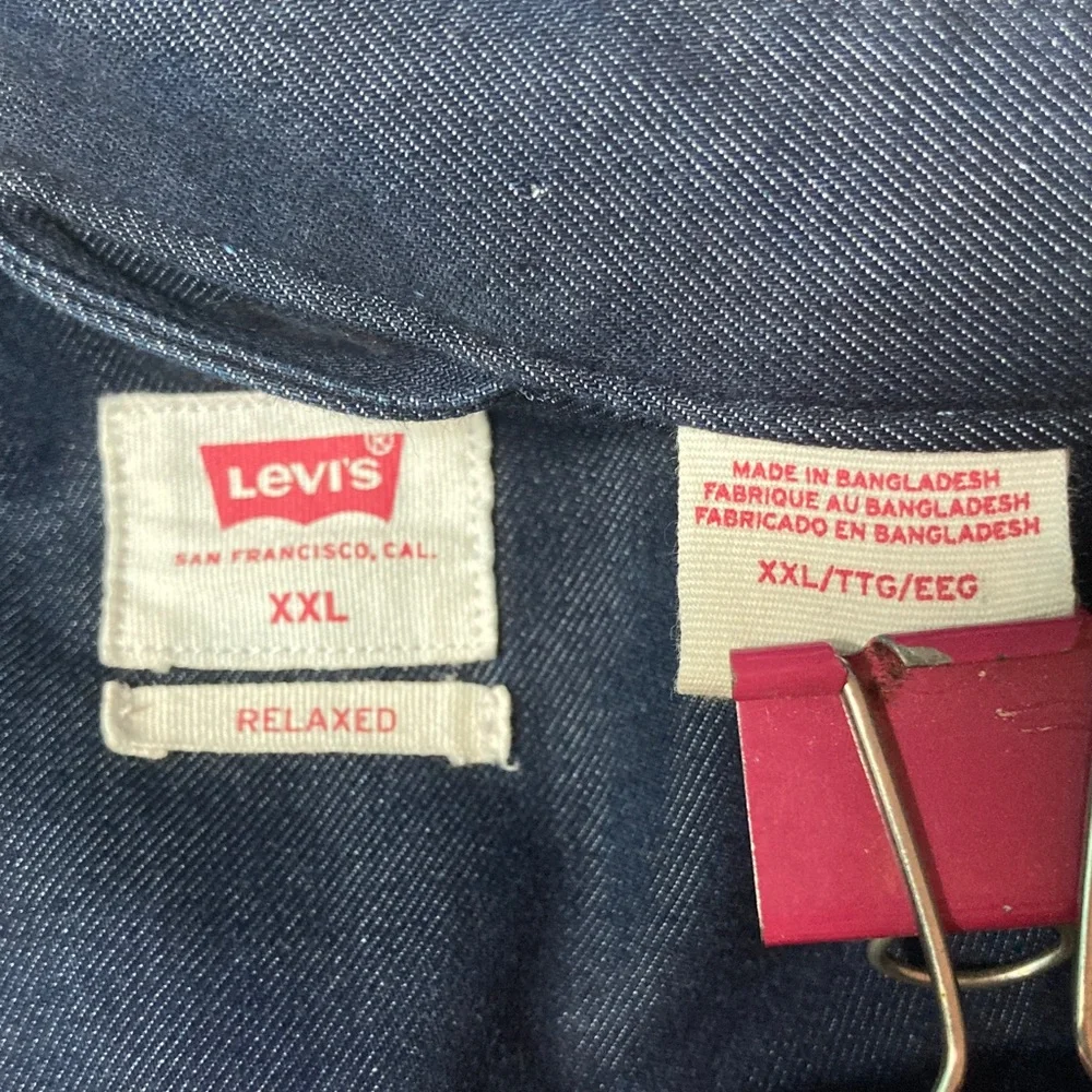 Levis Mens Size XXL Dark Blue Denim Cotton Lined Jacket Snap Front Relaxed Fit
